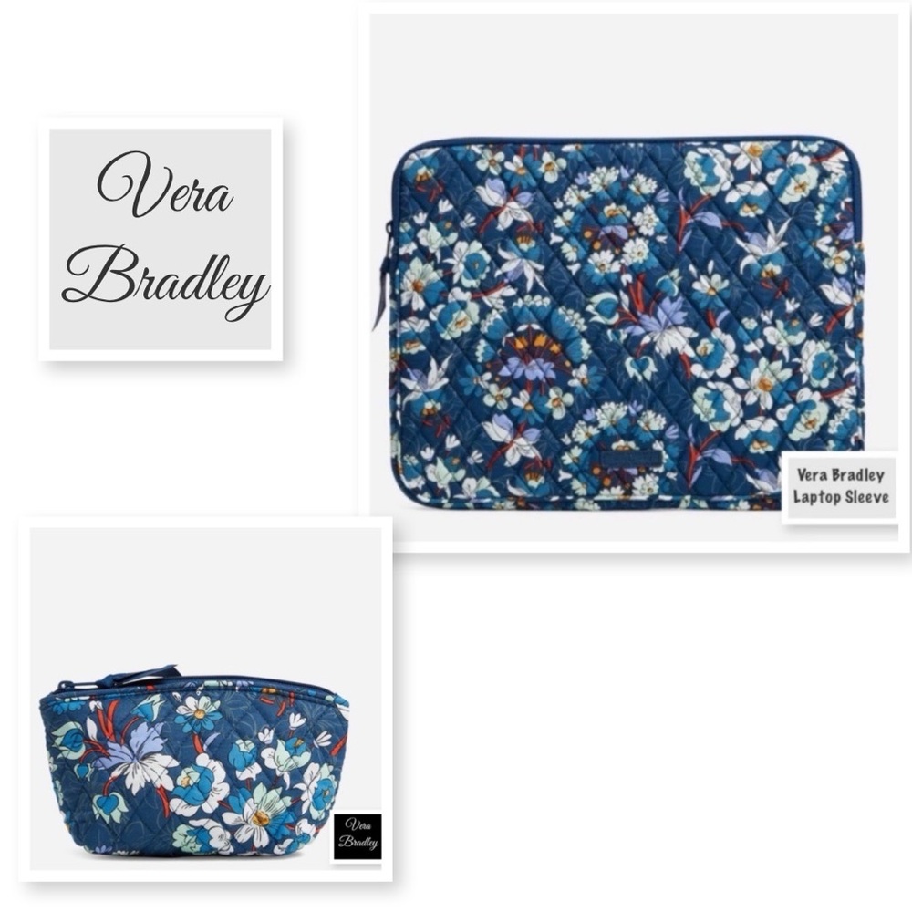 Vera Bradley Laptop Sleeve and Travel Cosmetic Bag Floral Bursts Pattern